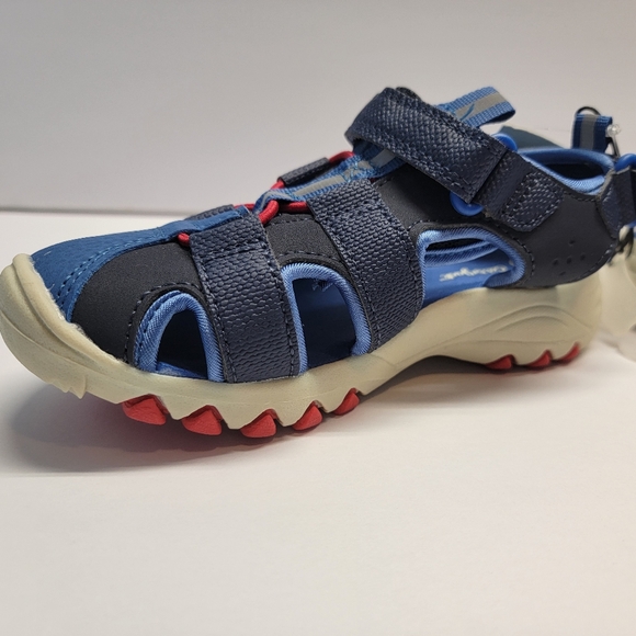 Cat and Jack Blue sandals, closed toes,open heel,strap closure,red laces size 11 - Picture 3 of 7